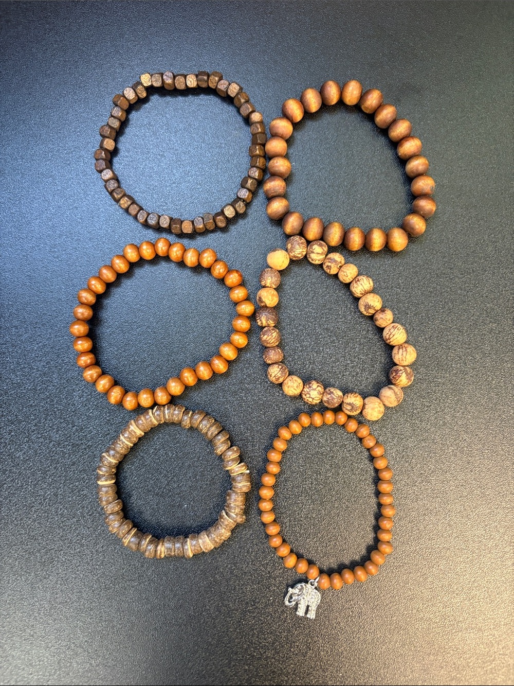 Natural Wood Bead Stretch Bracelet Set - Brown All 6!